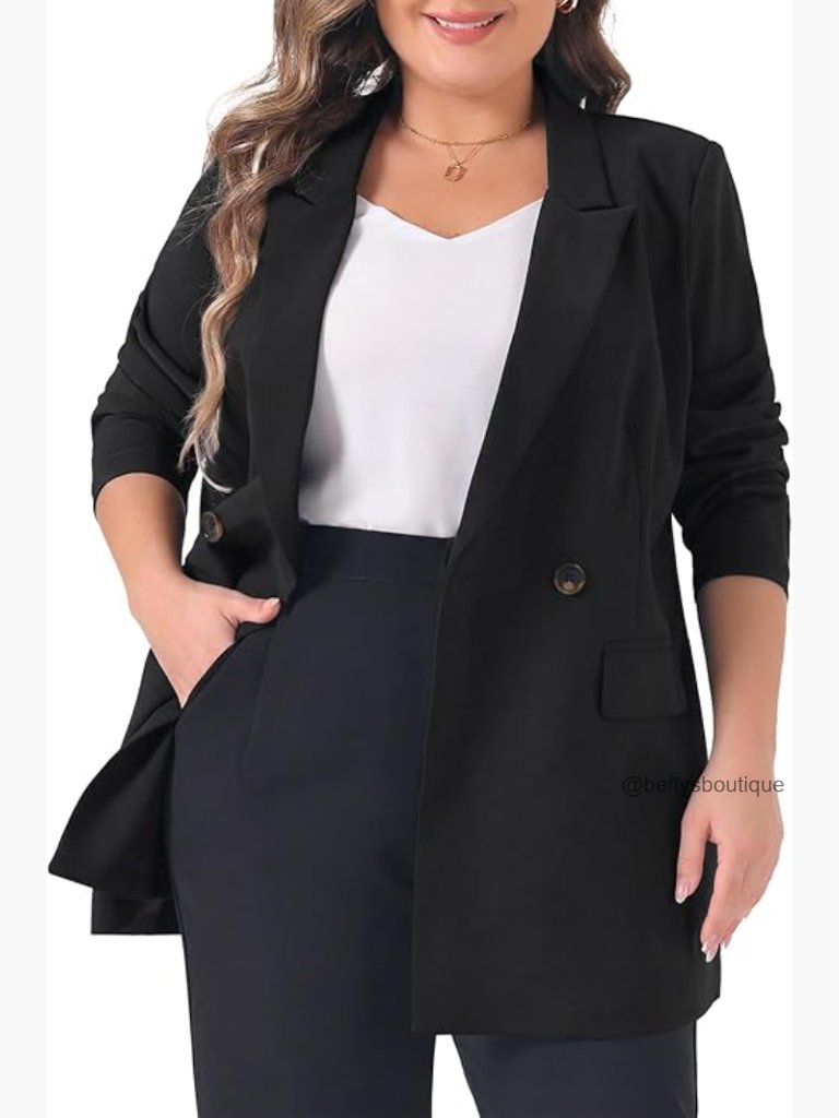 Women's Plus Size Blazer With Pockets Lapel Collar Long Sleeve Work